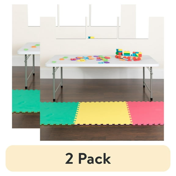 (2 pack) Emma   Oliver 4.93-Foot Kid's Granite White Plastic Folding Activity Table - Play Table
