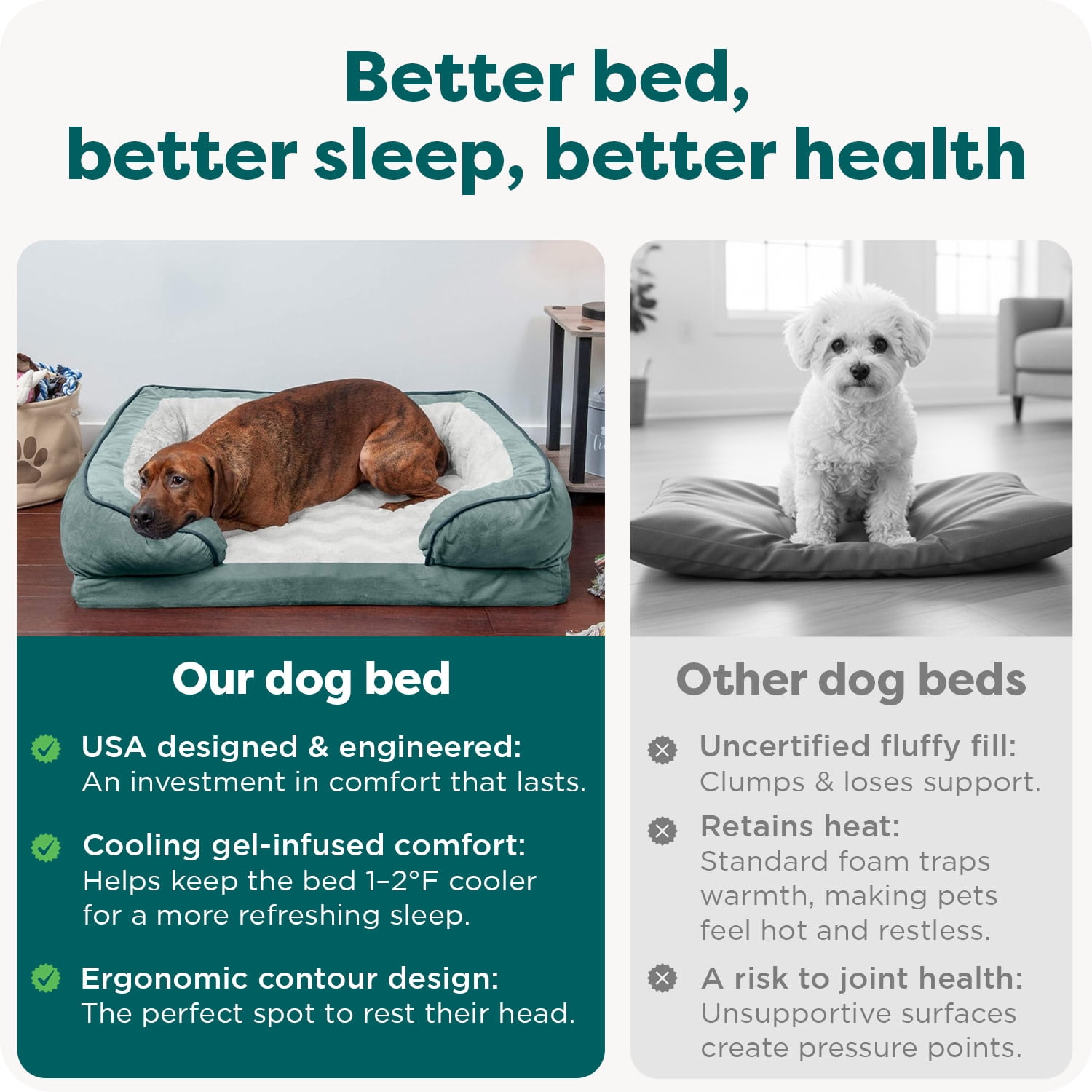 FurHaven Velvet Waves Perfect Comfort Cooling Gel-Top Sofa Pet Bed, Celadon Green, Large, 1 Count