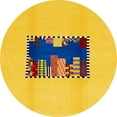thumbnail image 1 of Ahgly Company Machine Washable Indoor Round Abstract G Yellow Area Rugs, 3' Round, 1 of 7
