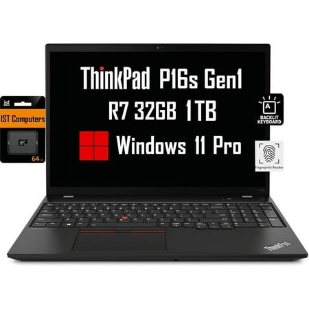 Lenovo ThinkPad P16s 16" WUXGA (AMD Ryzen 7 PRO 6850U, 32GB RAM, 1TB SSD, Radeon 680M Graphics) Workstation Business Laptop, Backlit, Fingerprint, Webcam, IST SD Card, 3-Yr WRT, Win 11 Pro, Black