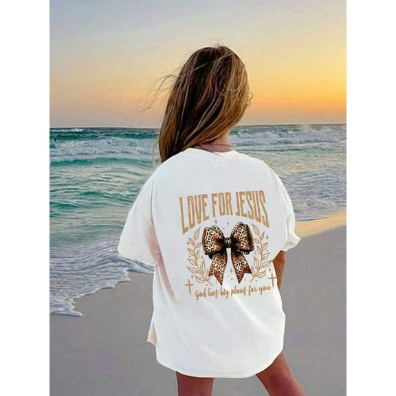 Girls Casual Fun Print Crew Neck Short Sleeve T-Shirt Top, Summer