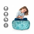 thumbnail image 2 of Aqua Storage Toy Bag Chair, Hippie Floral Leaves Mandala Rounds Traditional Elements Print, Stuffed Animal Organizer Washable Bag, Large Size, Turquoise Teal White, by Ambesonne, 2 of 3