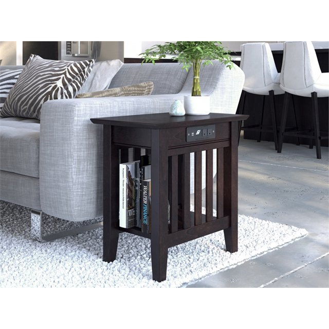 AFI Table d'Appoint en Bois Massif Style Mi-Siècle avec Chargeur USB en Espresso