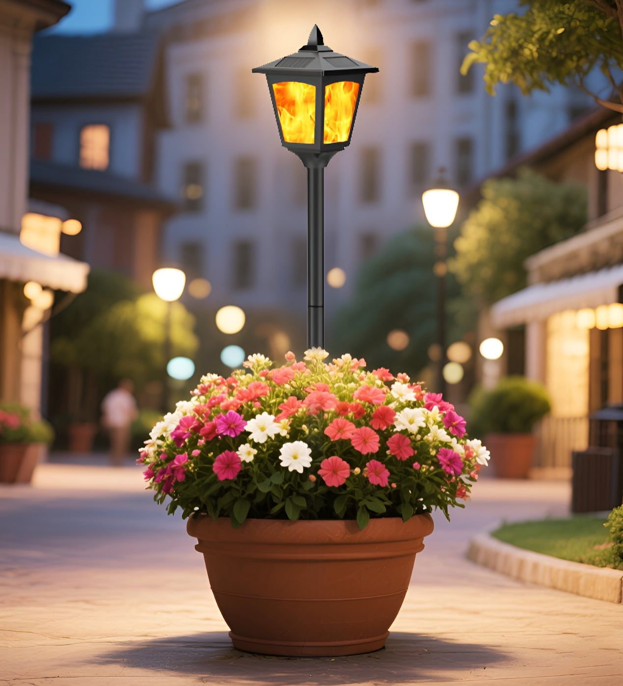 Kanstar 2 pack 42 inch Solar Flame Post Lights, LED Waterproof Outdoor Garden & Lawn Pathway Street Lamp Lighting