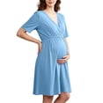 thumbnail image 2 of Maternity Short Sleeve V-Neck Dress, Knee-High Solid Color, Casual Pregnancy Clothes For Women Sky Blue Xl, 2 of 7