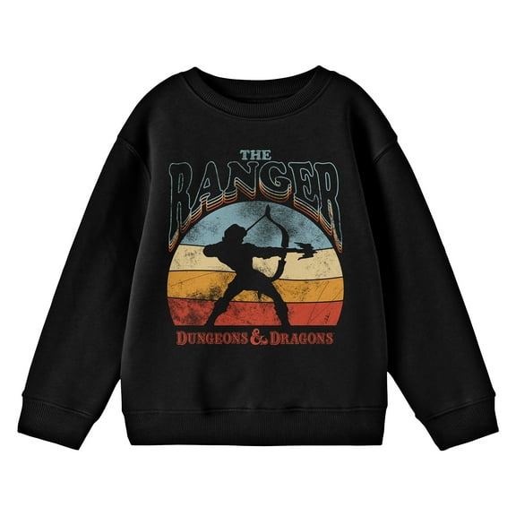 Bioworld Dungeons & Dragons Ranger Distressed Colored Graphic Youth Black Crew Neck Sweatshirt-Medium
