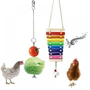 JANDEL Chicken Xylophone Toy for Hens Suspensible Wood Xylophone Toy with 8 Metal Keys Chicken Coop Pecking Toy， Rainbow（Veggies Fork & Chicken Xylophone）