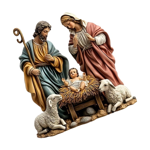 Shatterproof 2D Acrylic Nativity Scene Miniature Figurine Display Art Piece with Base For Home Office Church Desk Decors