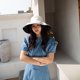 thumbnail image 5 of Sombrero protector solar con pegamento negro para mujer, sombrero para el sol de verano para protección facial y protección UV, sombrero de pescador, 5 of 5