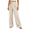 thumbnail image 4 of Oiangi Women's Wide Leg Dress Pants High Waist Tie Front Pant Pleated Casual Business Work Trousers with Pockets for Fall White XL, 4 of 9