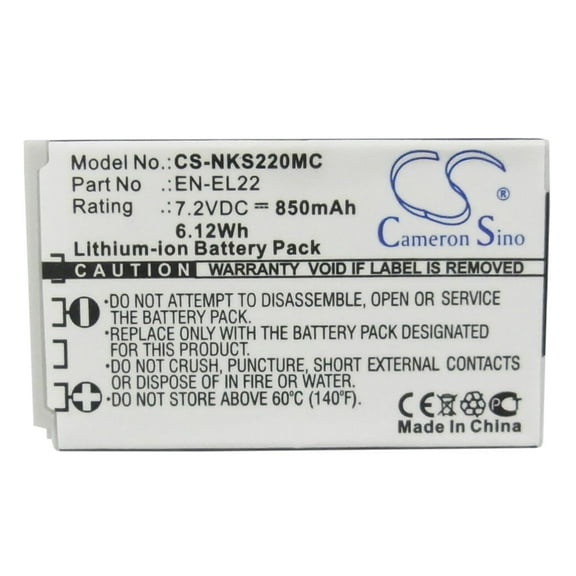 Battery for Nikon 1 J4 S2 EN-EL22 ENEL22 Camera CS-NKS220MC 7.2v 850mAh 6.12Wh