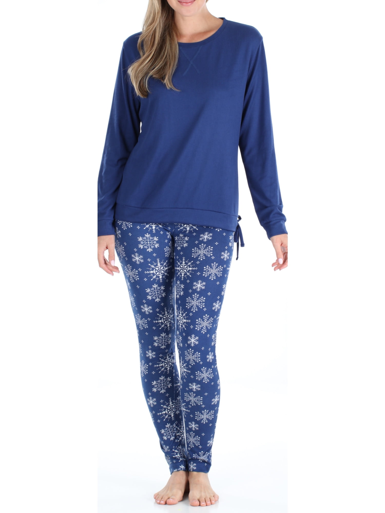 women's cozy pajama set long sleeve top and print leggings