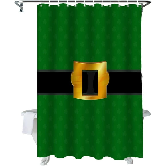 Rideau de Douche de la Saint-Patrick pour Salle de Bain, Lutin Lutin, Ceinture, Rideaux de Salle de Bain avec Crochets, Tissu Imperméable, Ensemble de Rideaux de Douche Trèfle Vert, Décor de Bain de Printemps pour les Fêtes Irlandaises 72x84 Pouces