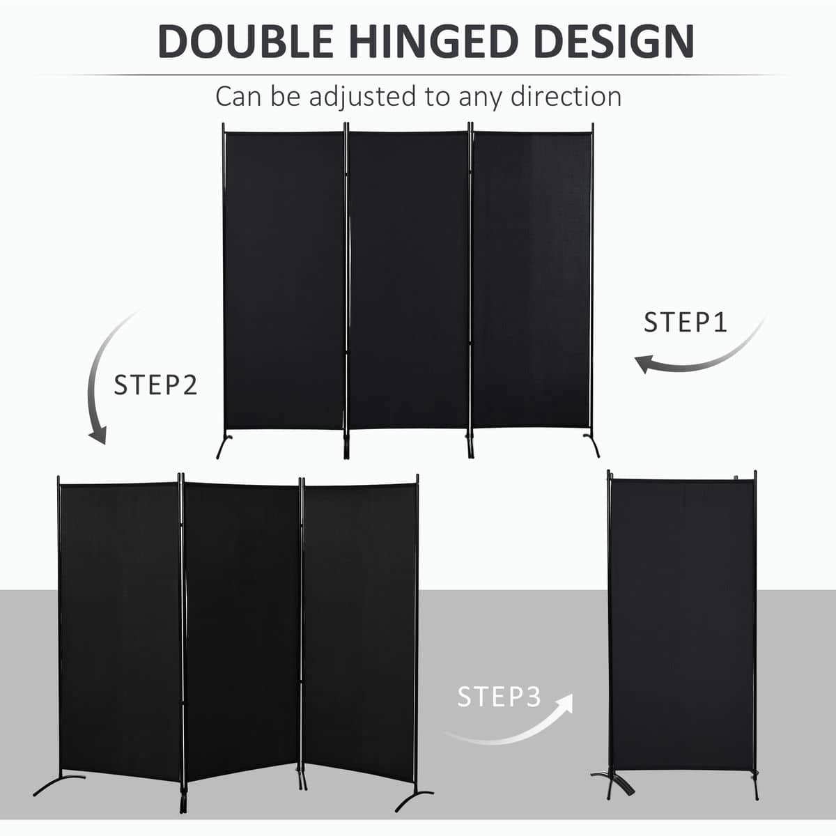 Spaco 3 Panel 6' Room Divider, Multi-Purpose Privacy Screen for Indoor as Living Room, Bedroom, Black