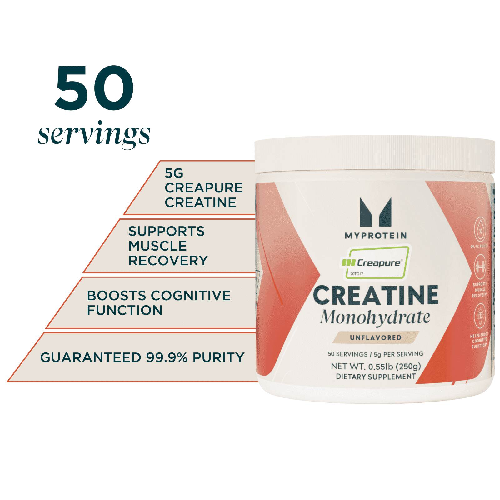 Myprotein Creapure® Creatine Monohydrate Powder, Strength & Power Support, 0.55 lb (50 Servings)