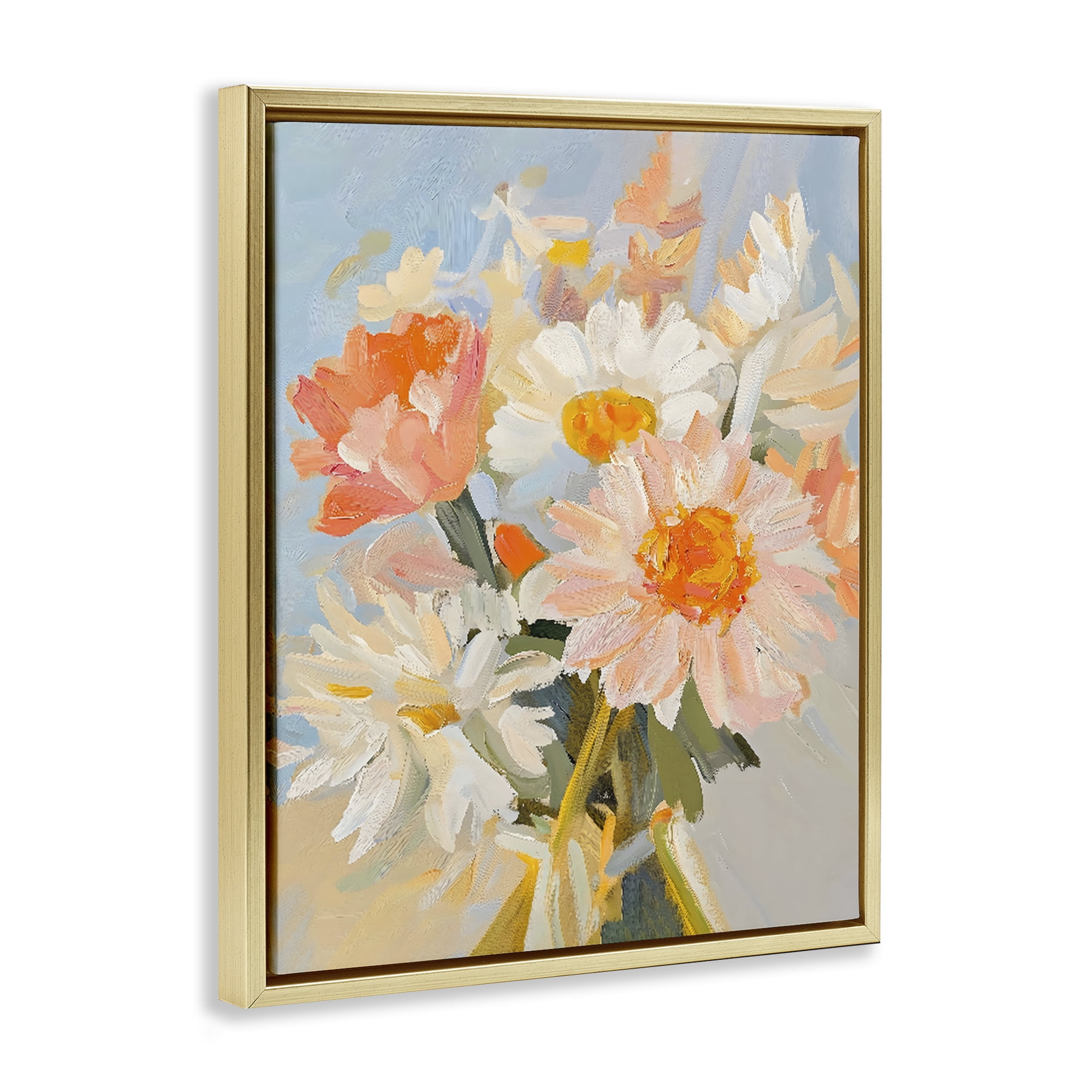 Stupell Industries Orange Spring Floral Bouquet Gold Framed Floater Canvas Wall Art, design by The Prints Vibe