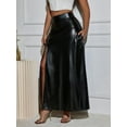 thumbnail image 5 of PU Leather High Waist Slant Pocket Split Thigh Women's Party Skirt A-Line Long Vintage Solid, 5 of 5