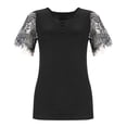 thumbnail image 5 of safuny Women's Trendy Lace Crochet Tops Clearance Solid Tops Short Sleeve Tees V Neck Shirts Swiss Dot Vintage Clothing 2024 Fashion Summer Black S, 5 of 6
