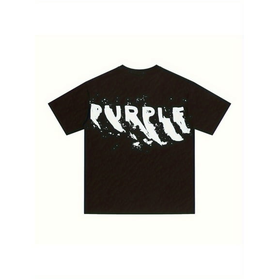Fashion Purple Cotton Short Sleeve Relaxed Fit T-Shirts with Brand Letter Print