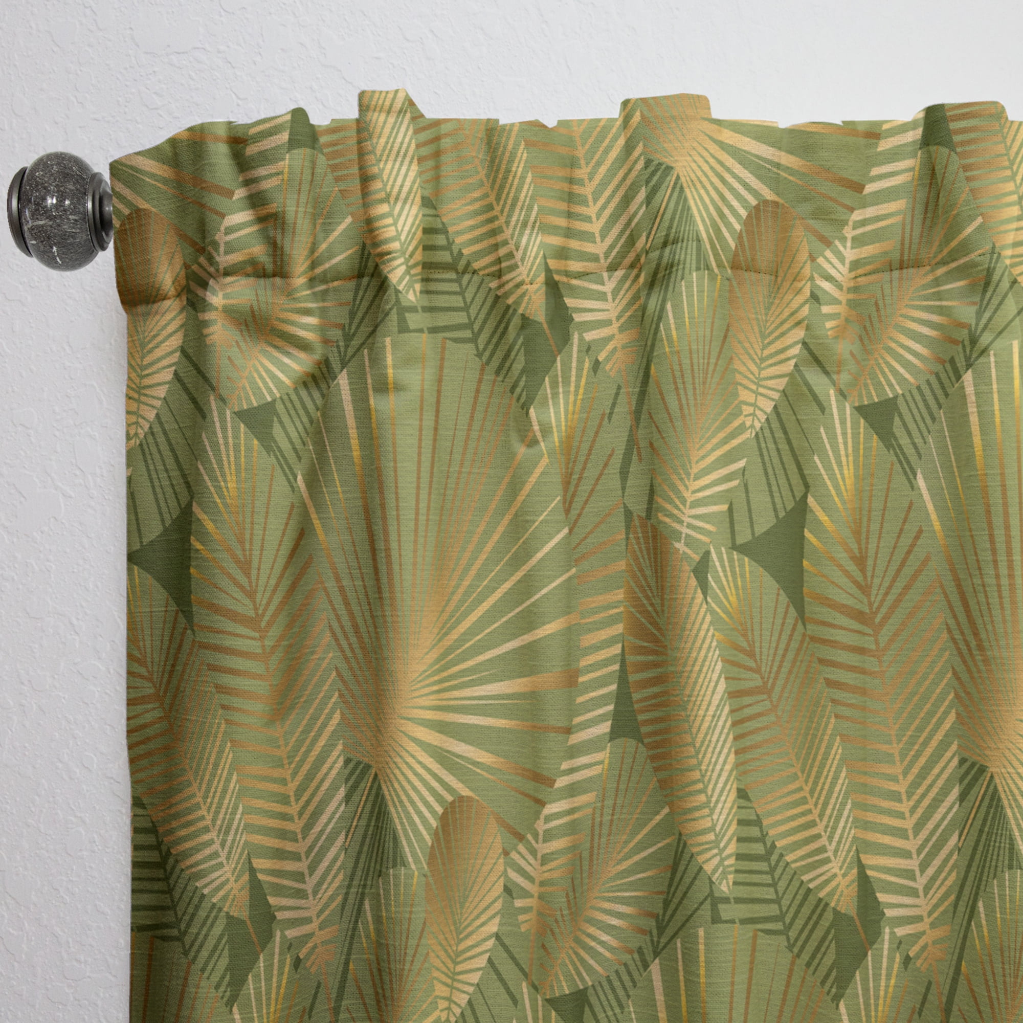 Designart 'Abstract Golden Leaves I' Mid-Century Modern Curtain Panel