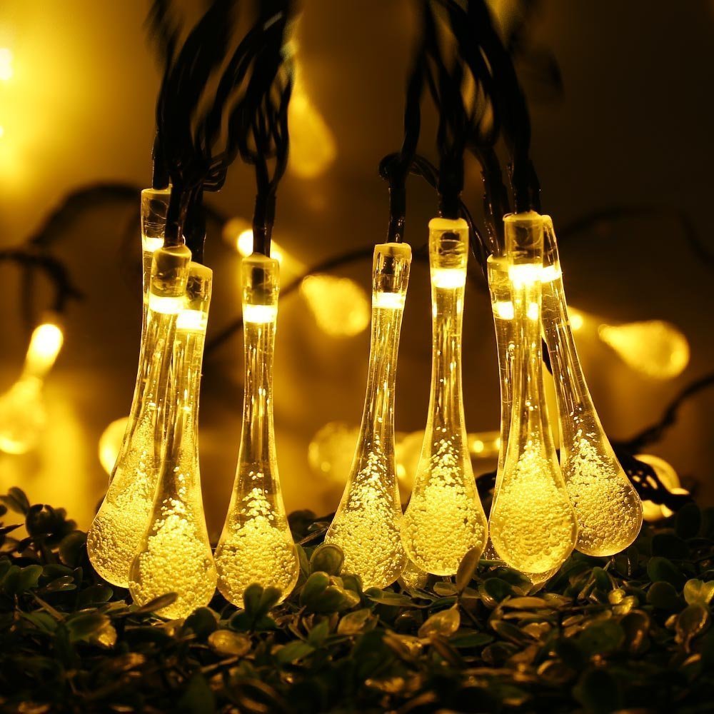 String Lights 2 Pack Patio Solar Crystal Water Drop 19 7ft 30 Led Outdoor Fairy Warm White