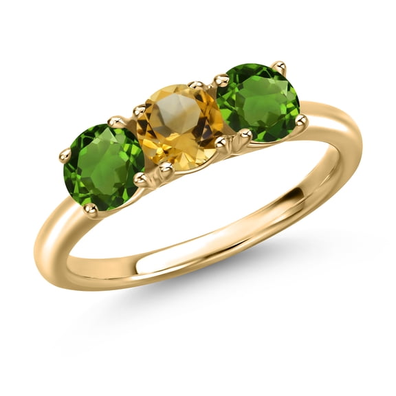 Gem Stone King 10K Yellow Gold Yellow Citrine and Green Chrome Diopside Engagement Ring for Women | 1.45 Cttw | Round 5MM | Gemstone November Birthstone | Size 5
