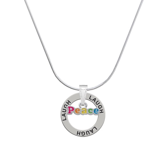 Delight Jewelry Rainbow Colored ''Peace'' Laugh Ring Charm Necklace, 18"