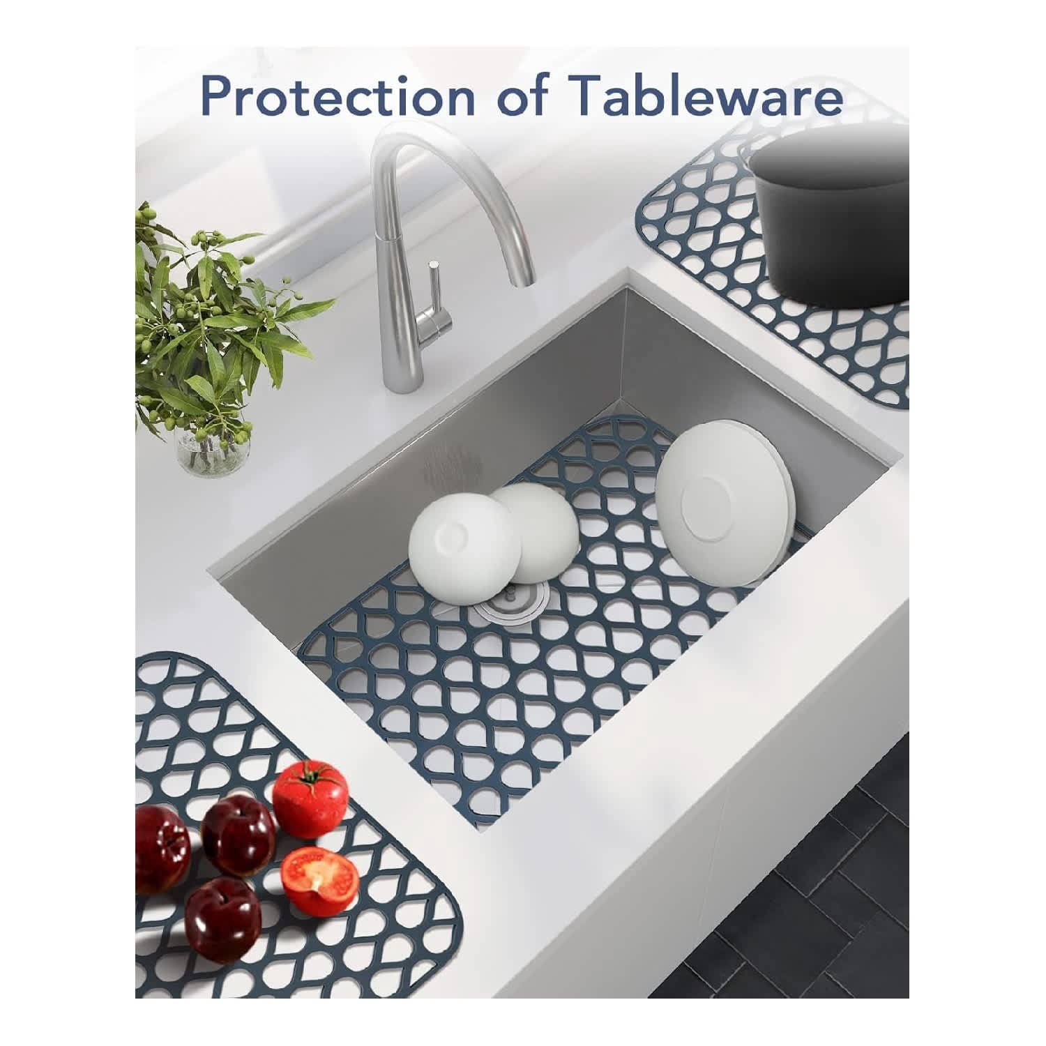 EastVita 14 x 12in Non-Slip Heat Resistant Silicone Sink Protector Mat for Stainless Steel Folding Farmhouse Rear Drain Sink Mats Grey