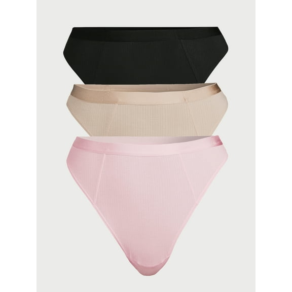 Joyspun Women’s Ribbed Modal Thong Panties, 3-Pack, Sizes XS to 3X