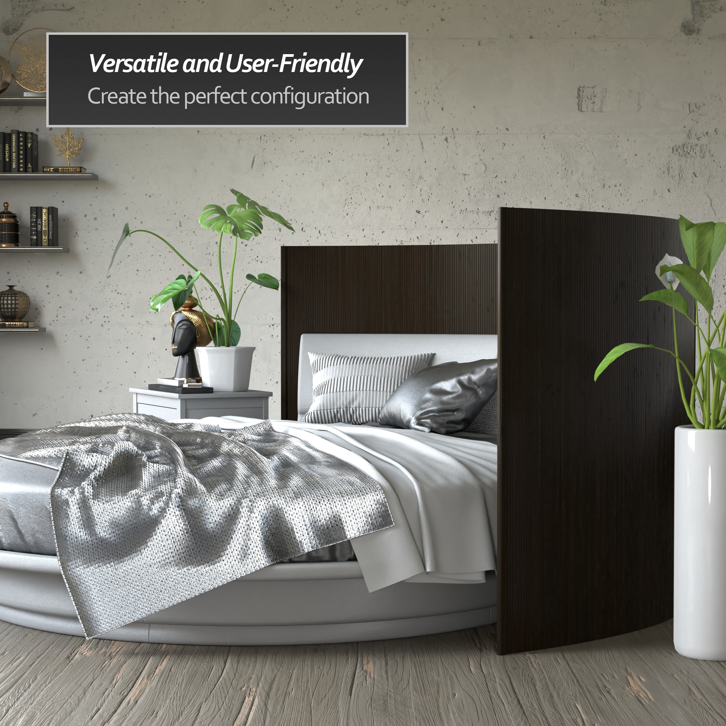 4 ft. Short Bamboo Wave Screen Room Divider in Dark Mocha with Rollup Design