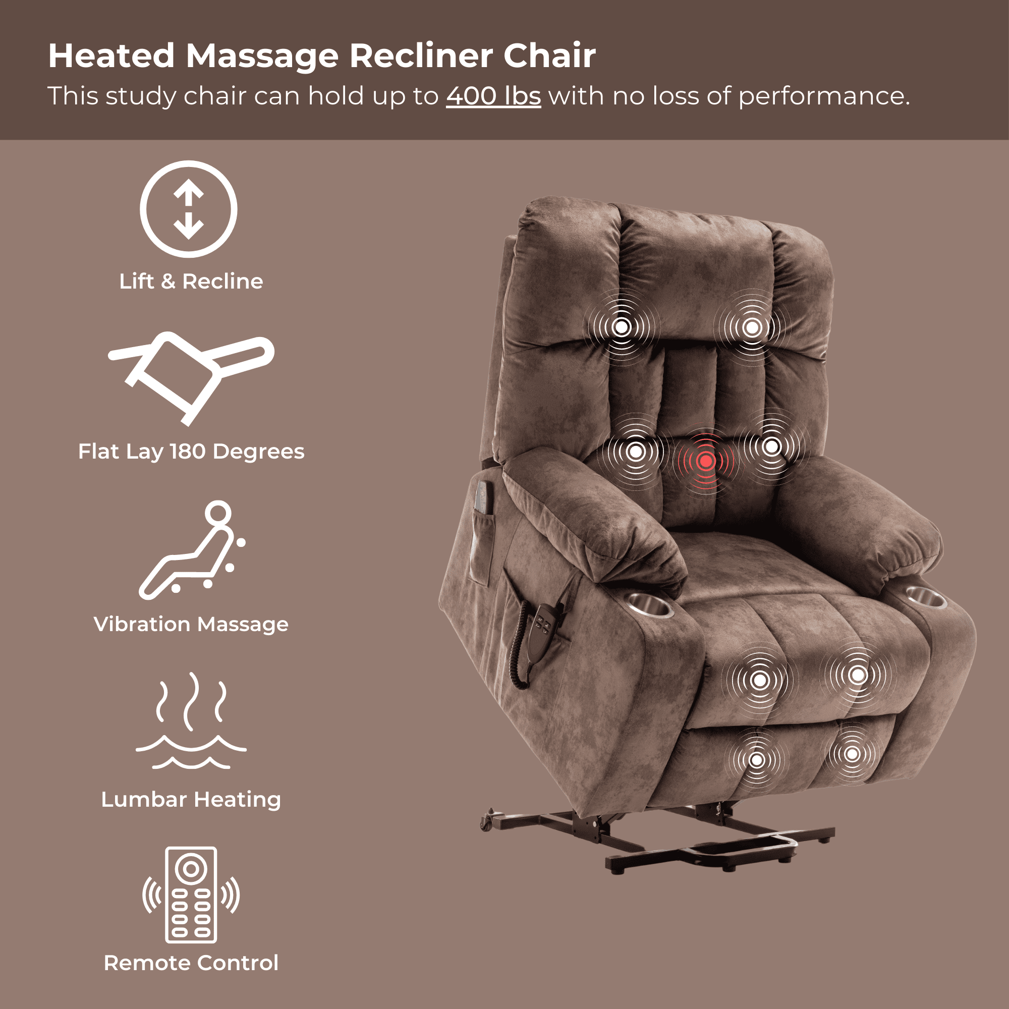 JUUXO Oversized Lift Chair Lay Flat Recliner, Large Power Lift Chair for Elderly, Extra Wide Heated Massage Chair for Big and Tall in 25.6" Seat Width, 400 lbs