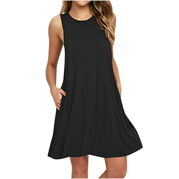 Hfyihgf Summer Dresses for Women 2024 Vacation Trendy T Shirt Short Dress Flowy Swing Mini Dress Casual Beach Sundress with Pockets