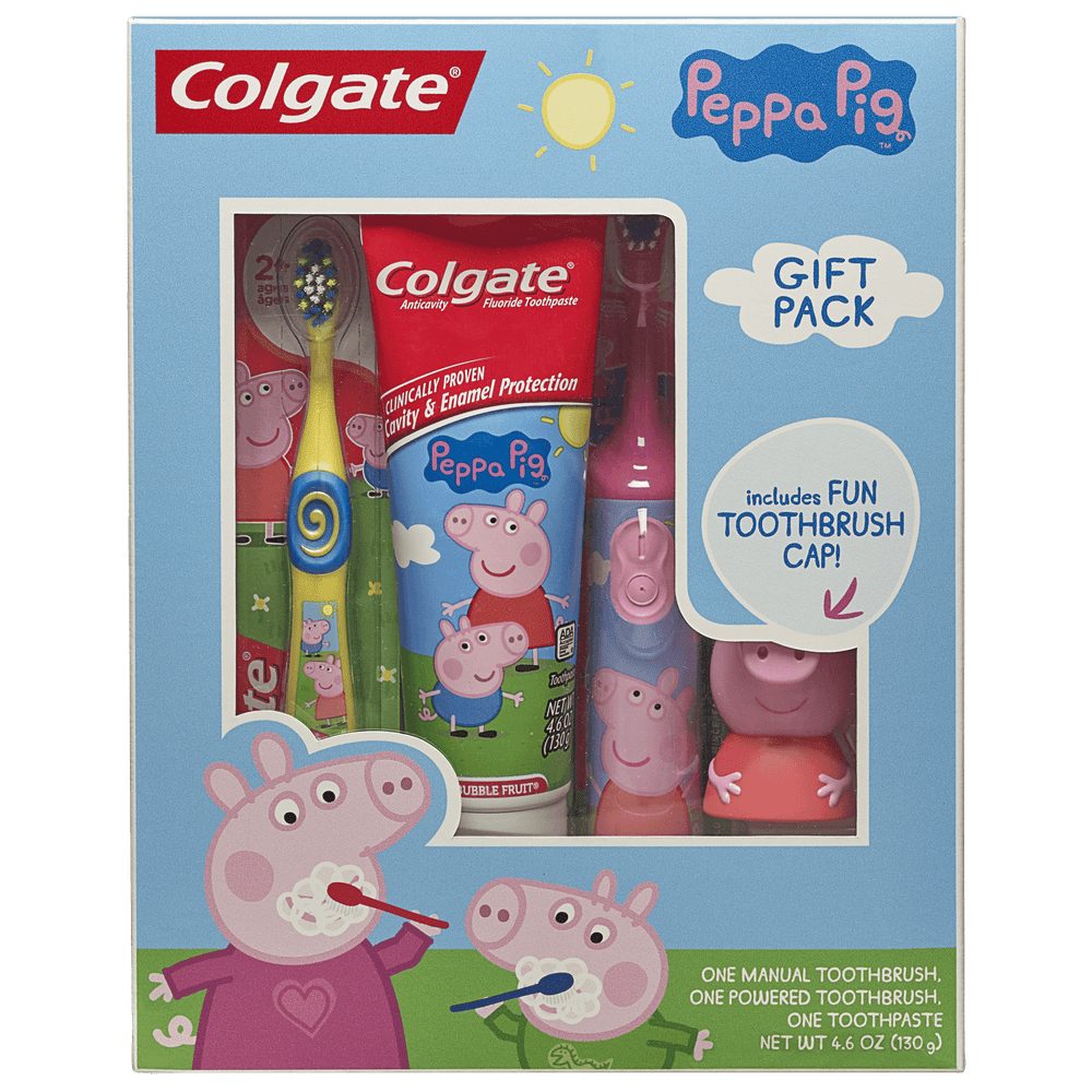 Colgate Kids Toothbrush, Toothpaste, Toothbrush Cap Gift Set Peppa