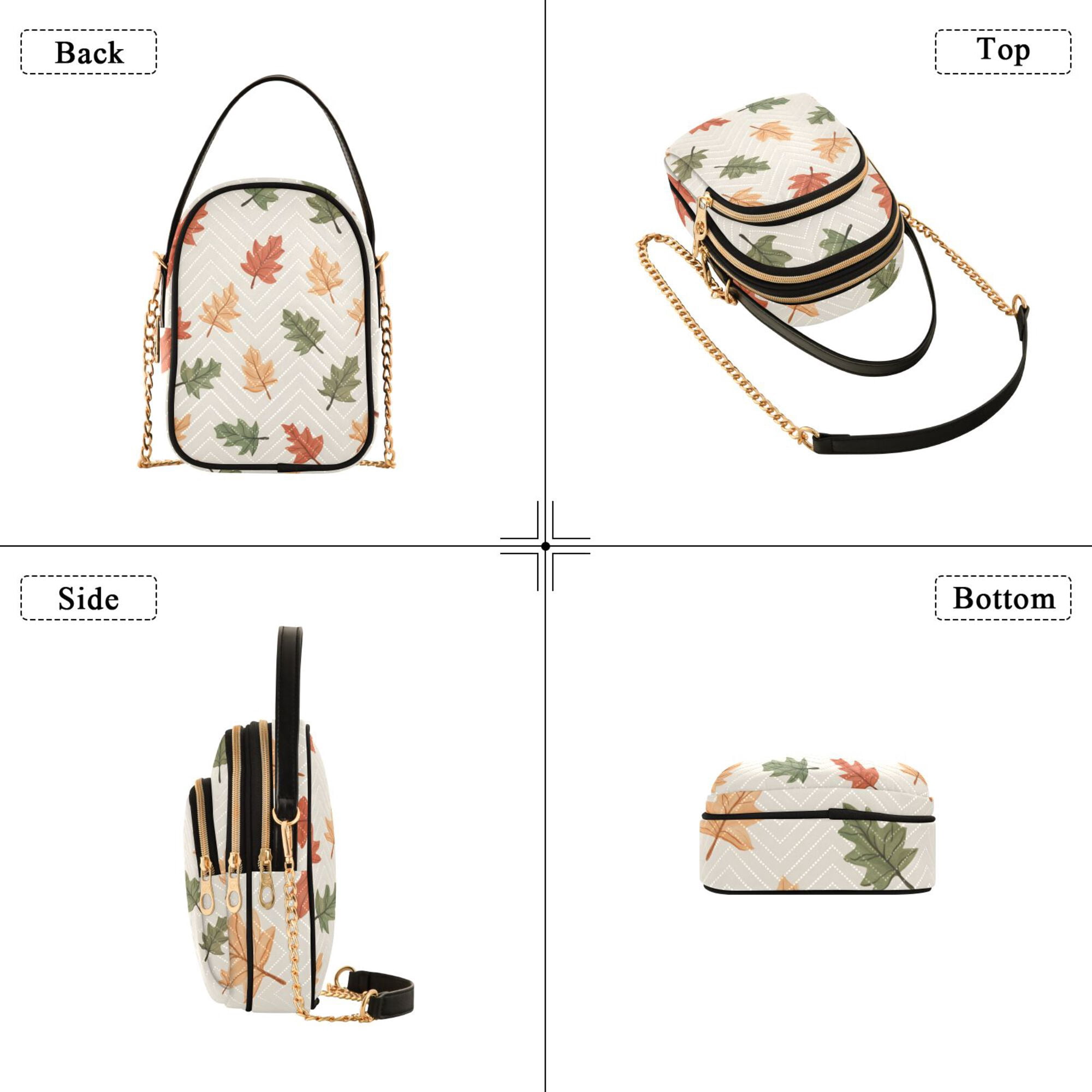 FORMRS Crossbody Bag for Women Quilted Travel Shoulder Cell Phone Purse with Chain Strap Handbag, Green Autumn Leaves