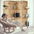 thumbnail image 3 of 4 Panel 5.6 Ft Tall Partition Wood Room Divider, Wood Folding Room Divider Screens, Panel Divider&Room Dividers, Room Dividers and Folding Privacy Screens with Shelves(4 Panel,Natural), 3 of 7