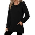 thumbnail image 4 of Yievot Womens Casual Hoodies Long Sleeve Fall Sweatshirts Solid Loose Side Slit Pullover Tops with Pocket, 4 of 8