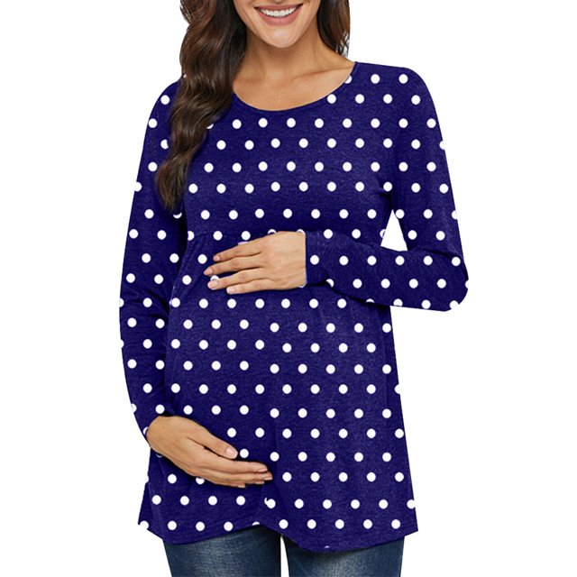 Jchiup Women's Maternity Tops Side Ruching Round Neck Shirt