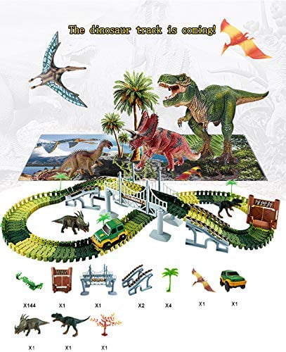 Dinosaur Light Up Car Race Track T-Rex Jurassic Loop Set Kids DIY Toy Park 