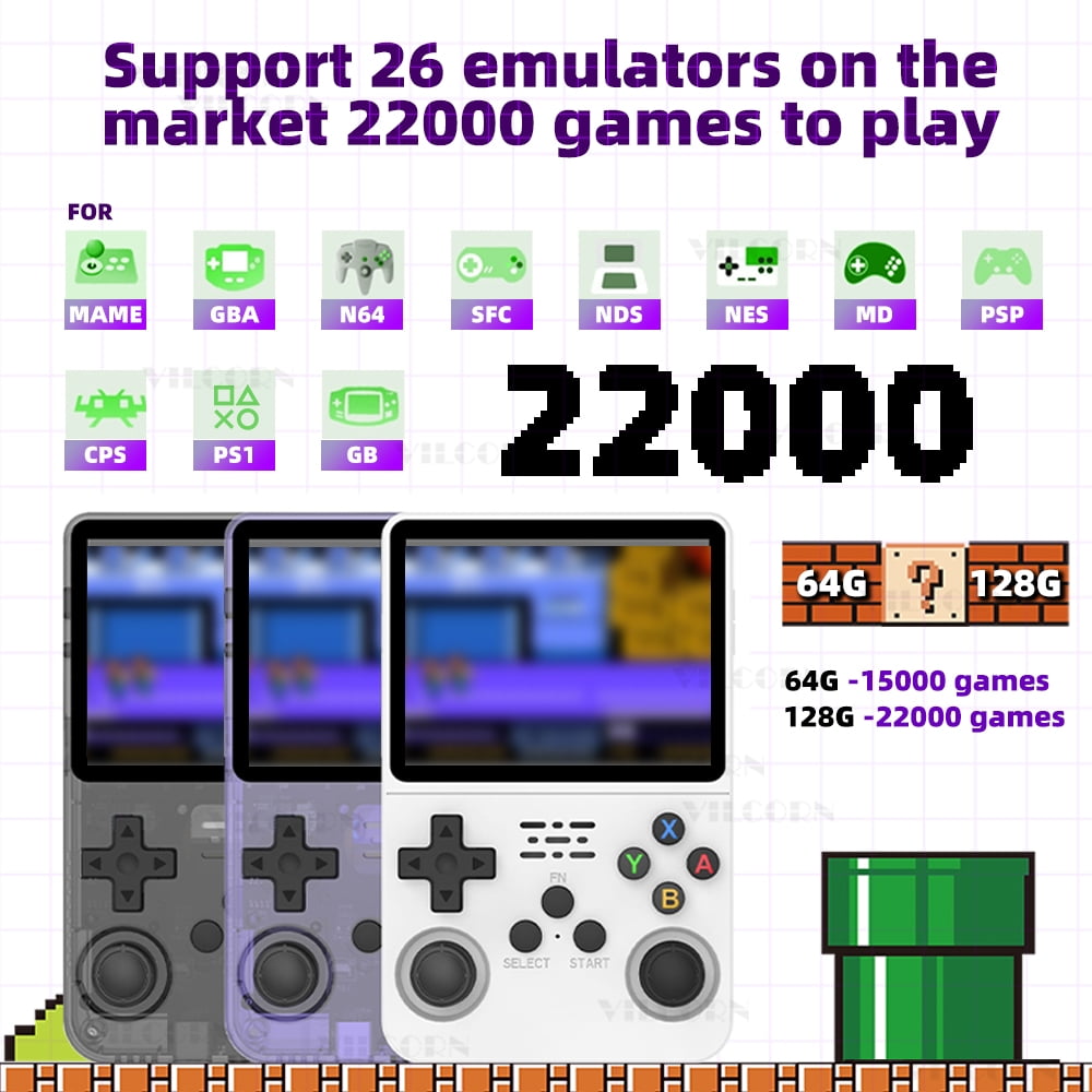 R36S 64G Handheld Game Console, for N64 PSP PS1 SNES 26 Emulators, for Gift