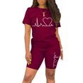 thumbnail image 1 of Innerwin Ensemble de Jogging à Manches Courtes pour Femmes Tenue de Course Taille Élastique Confortable Rouge Vin P, 1 of 4