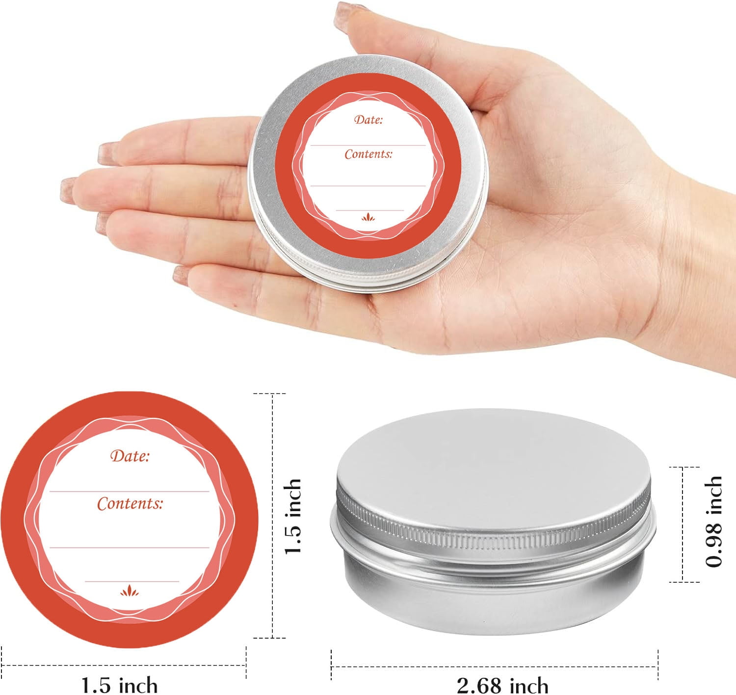 Aluminum Tin Cans, Bexikou 24Pcs 2 Oz Refillable Containers Metal Round Tins Small Tin with Screw Lid Containers Empty Travel Tins for Candles, Salve, Cosmetics, Christmas Decorations