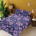 thumbnail image 2 of Ambesonne Fantasy Floral Fitted & Flat Sheet with Sham 3 Pcs Set, Night Flowers Petals, Twin, Indigo Pale Pink Mauve, 2 of 5