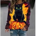 thumbnail image 1 of Pisexur Chemise à Manches Longues pour Femmes, Tissu de Haute Qualité, Hauts pour Femmes, Chandail en Molleton Imprimé Halloween, Col Rond Ample Multicolore, G, 1 of 5