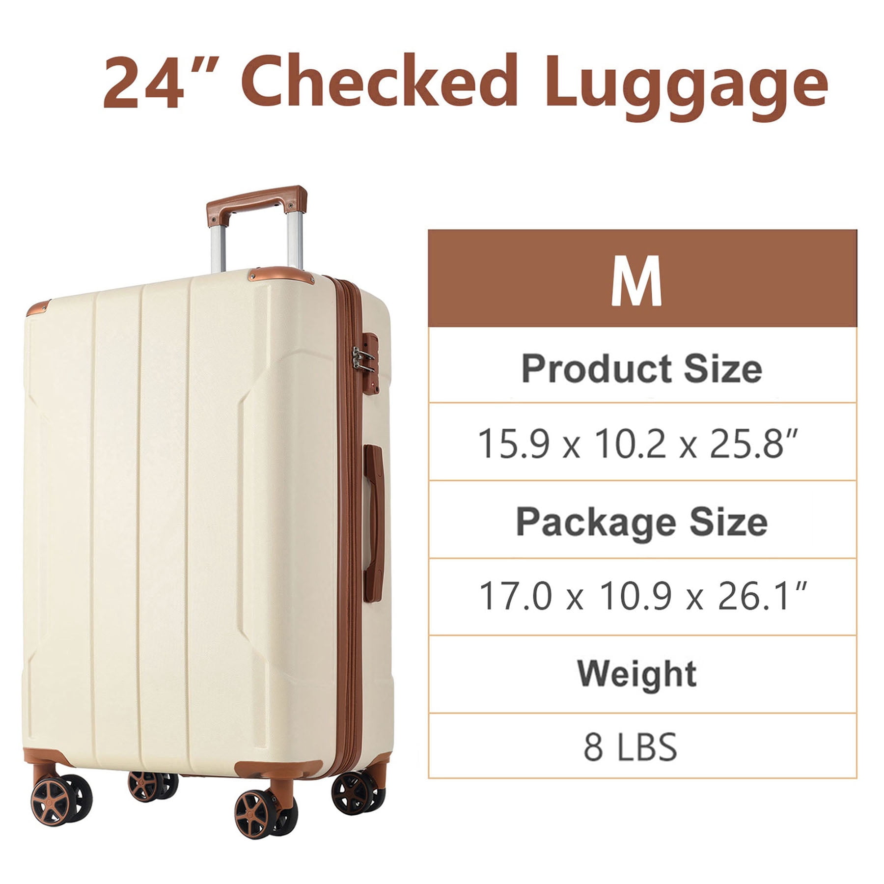 Lightweight 24-Inch Hardshell Luggage with Durable ABS and Double Spinner Wheels for Travel
