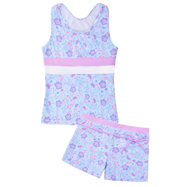 Traje de baño Unnice Tankini de dos piezas para niñas con pantalones cortos para niño, morado 6-7