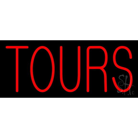 Red Tours LED Neon Sign 10 x 24 - inches , Black Square Cut Acrylic Backing, with Dimmer - Bright and Premium built indoor LED Neon Sign for Décor, Travel agency, Storefront.