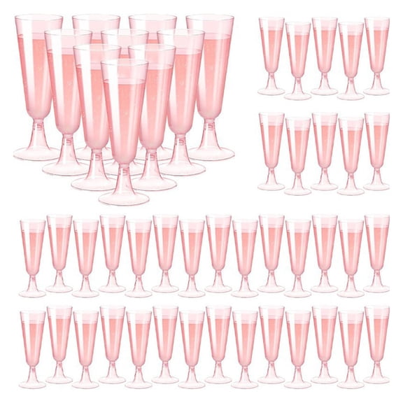 25 Pack Plastic Champagne Flutes 5.5oz Pink Disposable Suitable for Wedding, Birthday Party, Thanksgiving Day, Christmas Supplies