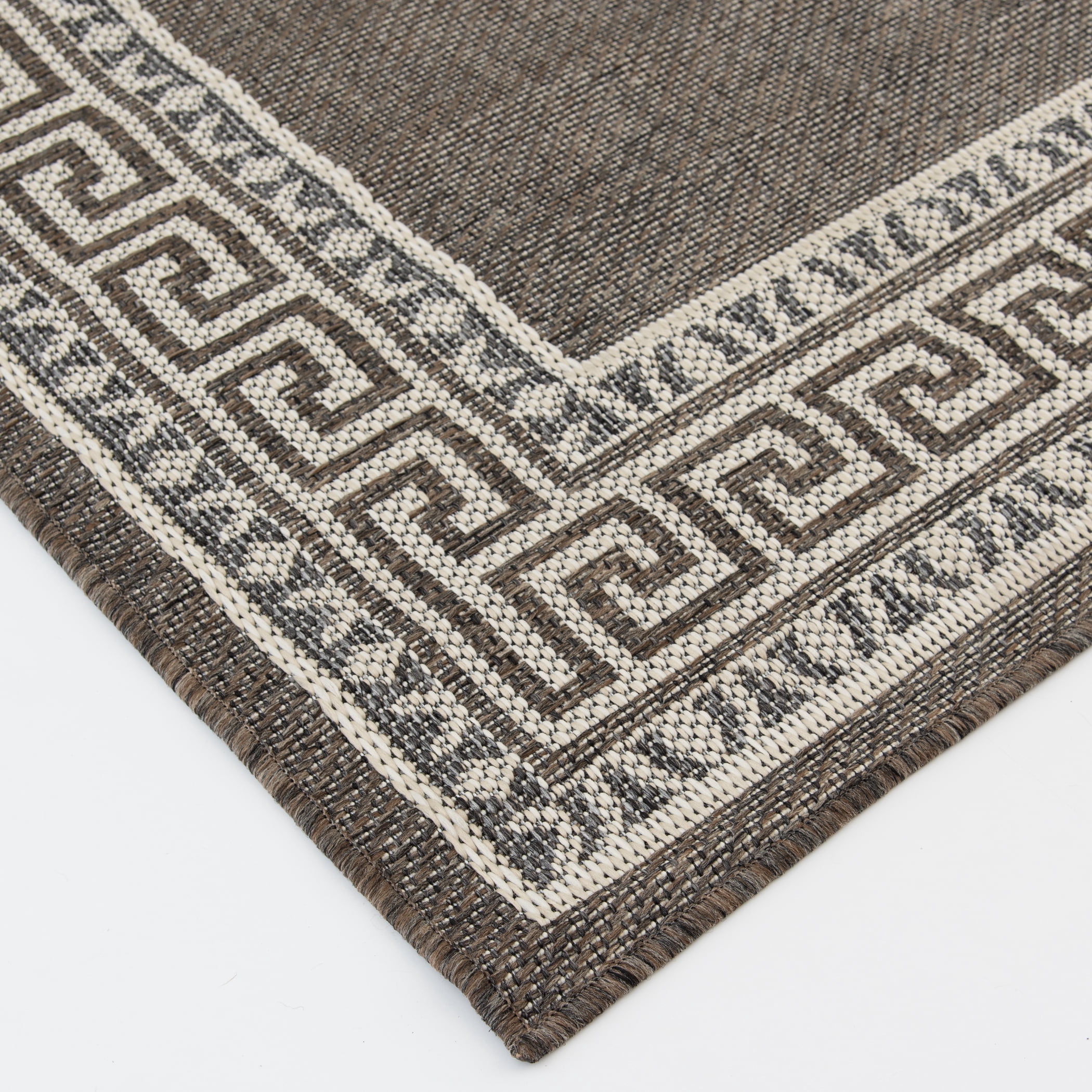 Mainstays Neutral Border Indoor Outdoor Polypropylene Area Rug, 7'x10'