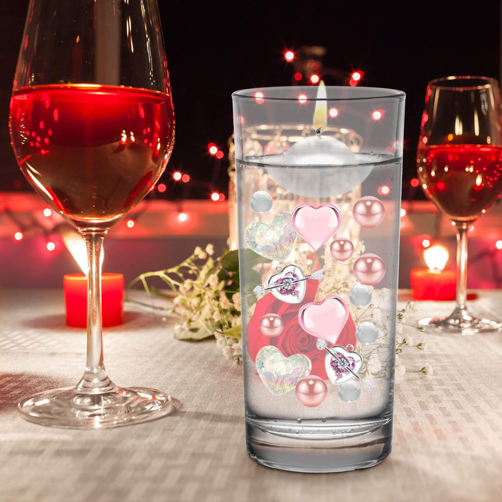 Augper Clearance Valentines Day Vase Filler Decorations - Floating  Valentine's Candles - Acrylic Plastic Glass Heart Rose Vase Filler - Water  Gel