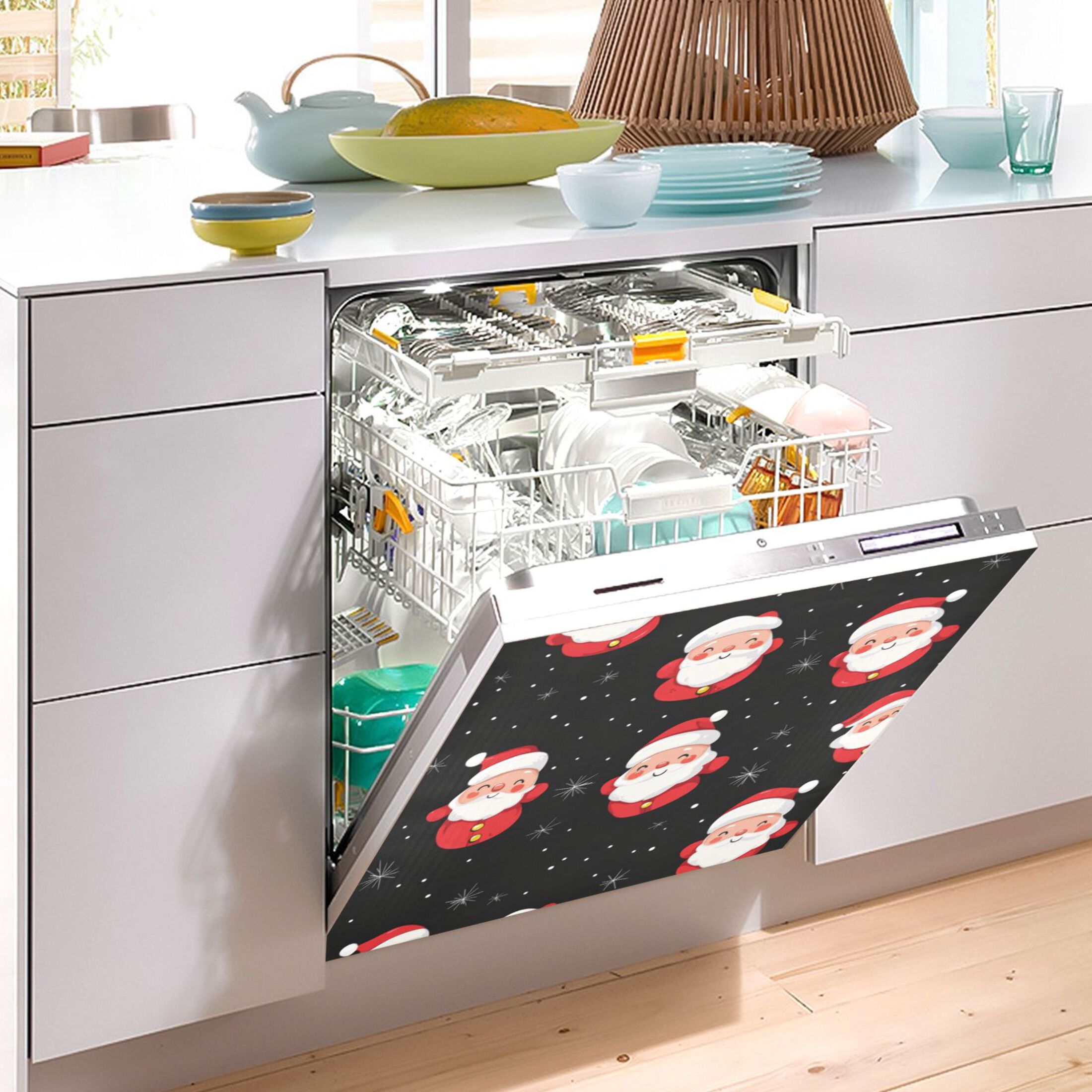 Dishwasher Magnetic Sticker 23x26 Inch Refrigerator Magnetic Sticker Washing Machine Magnetic Sticker Kitchen Panel Magnetic Sticker Home Decor Cute Santa Seamless